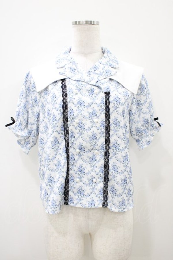 画像1: Bubbles / セーラー花柄ブラウス Free オフ/ブルー H-25-10-15-055-CA-BL-NS-ZH (1)