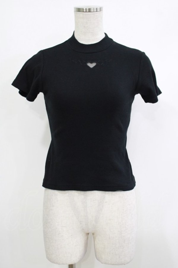 画像1: Honey Cinnamon / ハート刺繍リブトップス Free ブラック H-25-10-15-1033-LO-TO-NS-ZH (1)