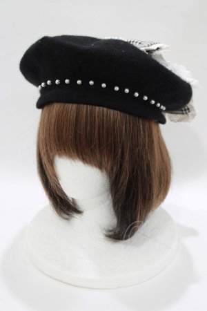 画像: Swankiss / SX check ribbon beret  ブラック H-25-10-15-1079-CA-AC-NS-ZH