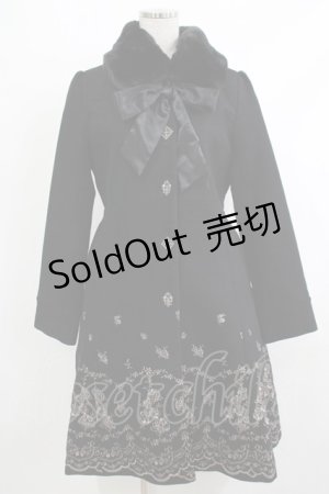 画像: axes femme / ファーティペ付刺繍コート M ブラック H-25-10-15-1018-AX-CO-NS-ZH