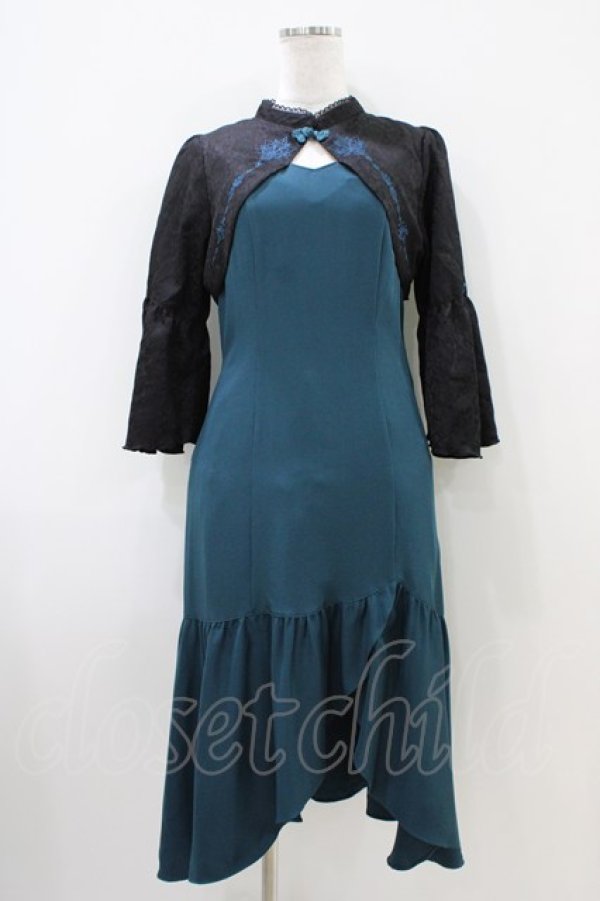 画像1: axes femme POETIQUE / ロータス刺繍チャイナワンピース M ブルーグリーン H-25-10-15-030-AX-OP-NS-ZH (1)