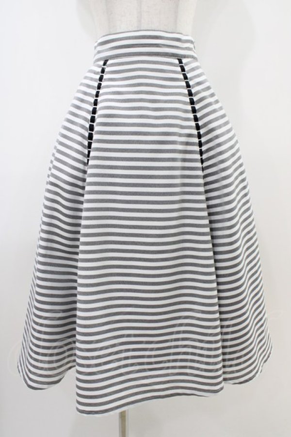 画像1: an another angelus / はしごリボン使いストライプフレアースカート Free BLACK×WH H-25-10-15-037-CA-SK-NS-ZH (1)