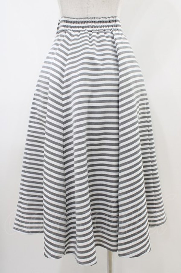 画像2: an another angelus / はしごリボン使いストライプフレアースカート Free BLACK×WH H-25-10-15-037-CA-SK-NS-ZH (2)