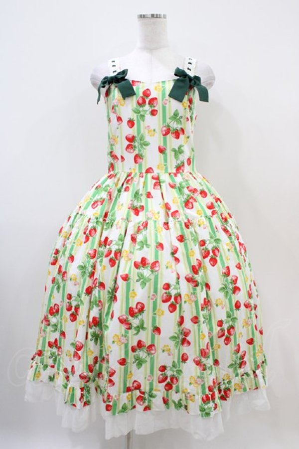 画像1: heavenlygarden / イチゴ編み上げジャンパースカート Free オフ H-25-10-16-039-0-OP-NS-ZH (1)