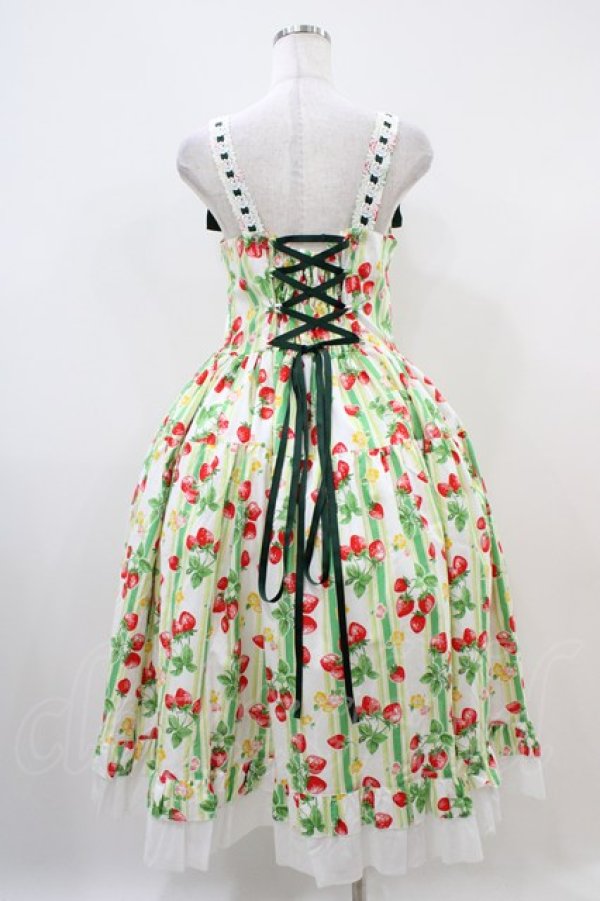 画像2: heavenlygarden / イチゴ編み上げジャンパースカート Free オフ H-25-10-16-039-0-OP-NS-ZH (2)