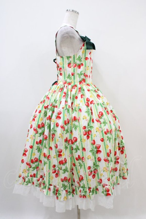 画像3: heavenlygarden / イチゴ編み上げジャンパースカート Free オフ H-25-10-16-039-0-OP-NS-ZH (3)