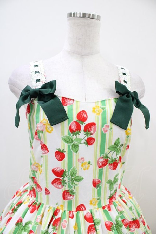 画像4: heavenlygarden / イチゴ編み上げジャンパースカート Free オフ H-25-10-16-039-0-OP-NS-ZH (4)