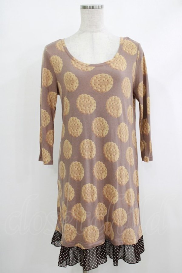 画像1: Emily Temple cute / ビスケット水玉フリル付カットソーワンピース  チャ H-25-10-16-1026-ET-OP-KB-ZH (1)