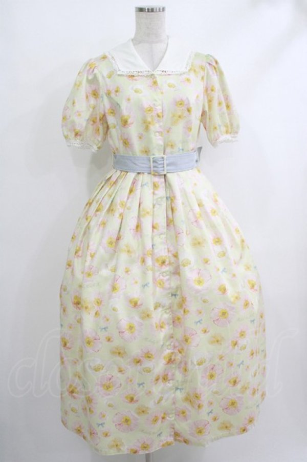 画像1: Melody BasKet / Blooming poppyフロントボタンワンピース M イエロー H-25-10-16-1004-LO-OP-KB-ZT076 (1)