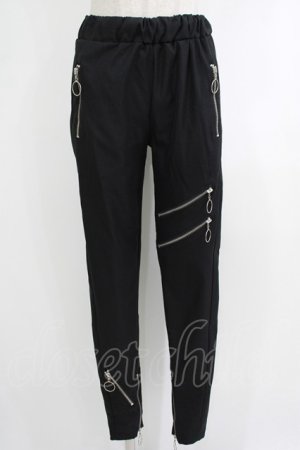 画像: NieR Clothing / ZIPラインギャザーパンツ  黒 H-25-10-16-1039-PU-PA-KB-ZH