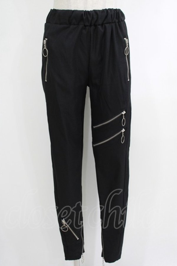 画像1: NieR Clothing / ZIPラインギャザーパンツ  黒 H-25-10-16-1039-PU-PA-KB-ZH (1)