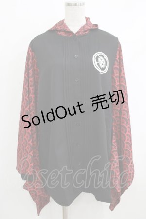 画像: NieR Clothing / 着物風袖フードシャツ  黒×赤 H-25-10-16-1046-PU-BL-KB-ZH