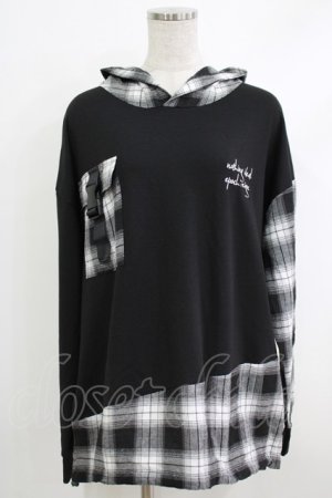 画像: NieR Clothing / チェック切替プルパーカー  黒 H-25-10-16-1048-PU-TO-KB-ZH