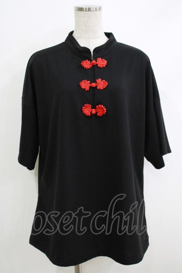 画像1: ACDC RAG / チャイナ半袖カットソー  クロ×赤 H-25-10-16-1064-PU-TO-KB-ZT136 (1)