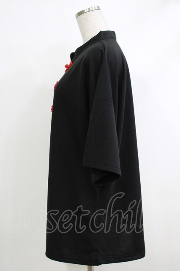 画像2: ACDC RAG / チャイナ半袖カットソー  クロ×赤 H-25-10-16-1064-PU-TO-KB-ZT136 (2)