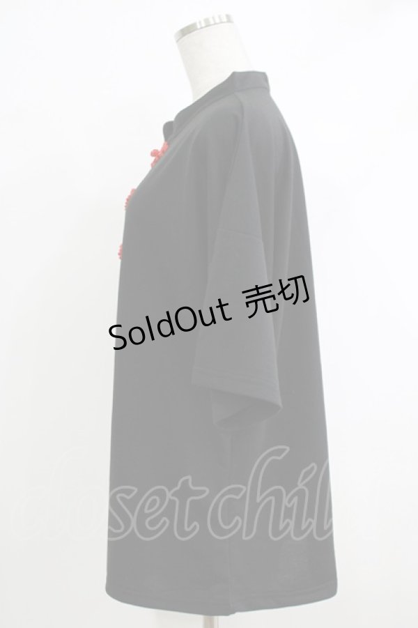 画像2: 【SALE】ACDC RAG / チャイナ半袖カットソー  クロ×赤 H-25-10-16-1064-PU-TO-KB-ZT136 (2)