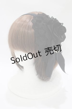 画像: ATELIER PIERROT / 薔薇レースカチューシャ  ブラック H-25-10-16-1075-EL-AC-KB-ZH