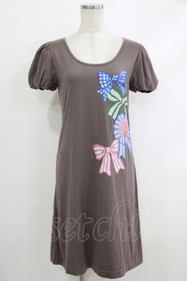 画像1: Emily Temple cute / ロゼットリボンカットソーワンピース  チャコール H-25-10-16-1023-ET-OP-KB-ZT091 (1)