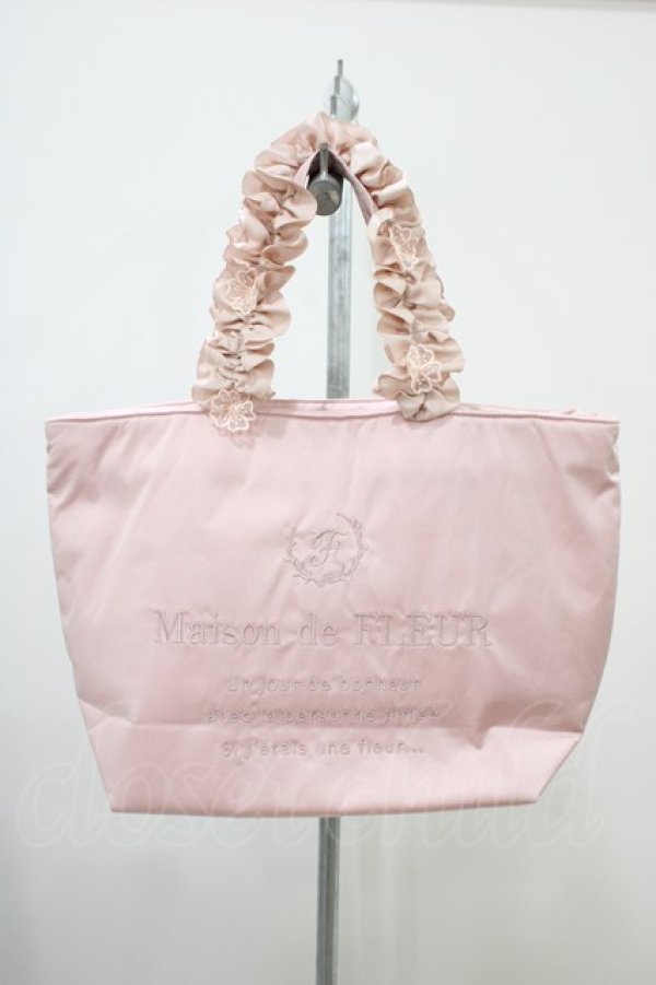 画像1: Maison de FLEUR / 桜モチーフフリルハンドルトートプチバッグ  ピンク H-25-10-16-025-LO-BG-NS-ZH (1)
