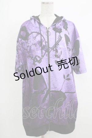 画像: NieR Clothing / 総柄ZIP半袖パーカー  紫 H-25-10-17-1045-PU-TO-KB-ZH