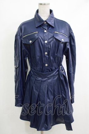 画像: CuLLt / LEATHER JACKET ONEPIECE  ネイビー H-25-10-17-1053-PU-OP-KB-ZH