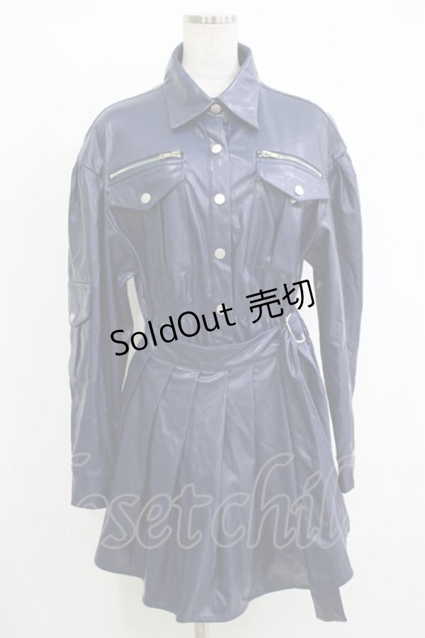 画像1: CuLLt / LEATHER JACKET ONEPIECE  ネイビー H-25-10-17-1053-PU-OP-KB-ZH (1)