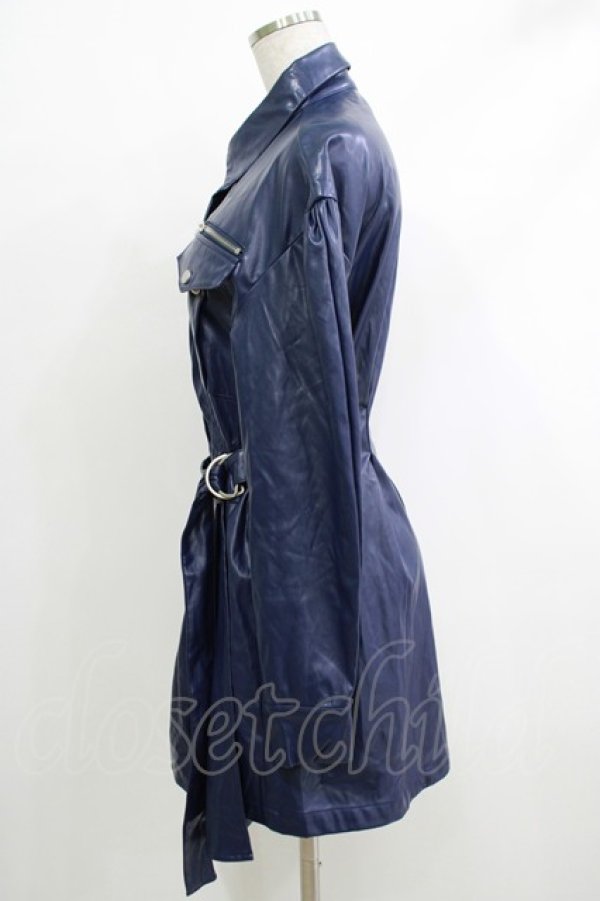 画像2: CuLLt / LEATHER JACKET ONEPIECE  ネイビー H-25-10-17-1053-PU-OP-KB-ZH (2)