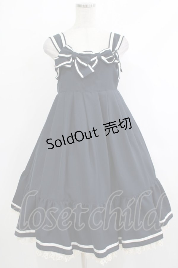 画像1: Melody BasKet / リボンリボンジャンパースカート M ネイビー H-25-10-17-1020-LO-OP-KB-ZH (1)