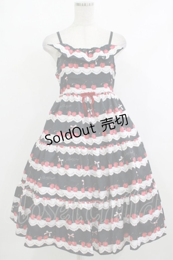 画像1: Shirley Temple / チェリースカラップレースプリントジャンパースカート FREE ブラック H-25-10-17-1026-ET-OP-KB-ZH (1)