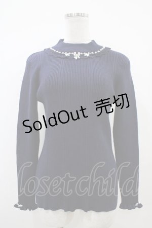 画像: axes femme / ビジューボトルネックリブプルオーバー M ネイビー H-25-10-18-1059-AX-TO-NS-ZH