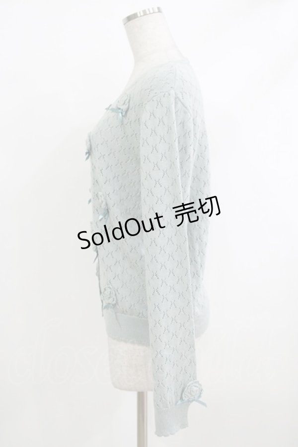 画像2: PINK HOUSE / モチーフ付き透かし編みカーディガン  ミント H-25-10-19-1043-LO-TO-NS-ZH (2)