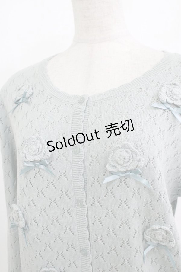 画像4: PINK HOUSE / モチーフ付き透かし編みカーディガン  ミント H-25-10-19-1043-LO-TO-NS-ZH (4)