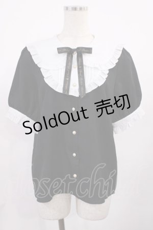 画像: Amavel / メッセージサテンリボンフリルブラウス Free ブラック H-25-10-19-029-CA-BL-NS-ZH