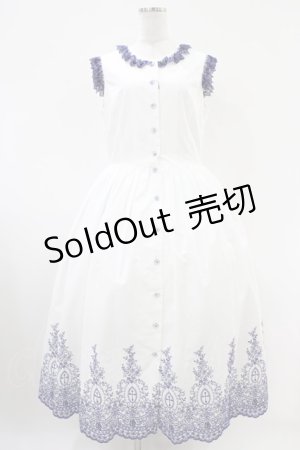 画像: Moi-meme-Moitie / Rose Garden刺繍サンドレス 13号 白×青 H-25-10-20-1041-MO-OP-KB-ZH