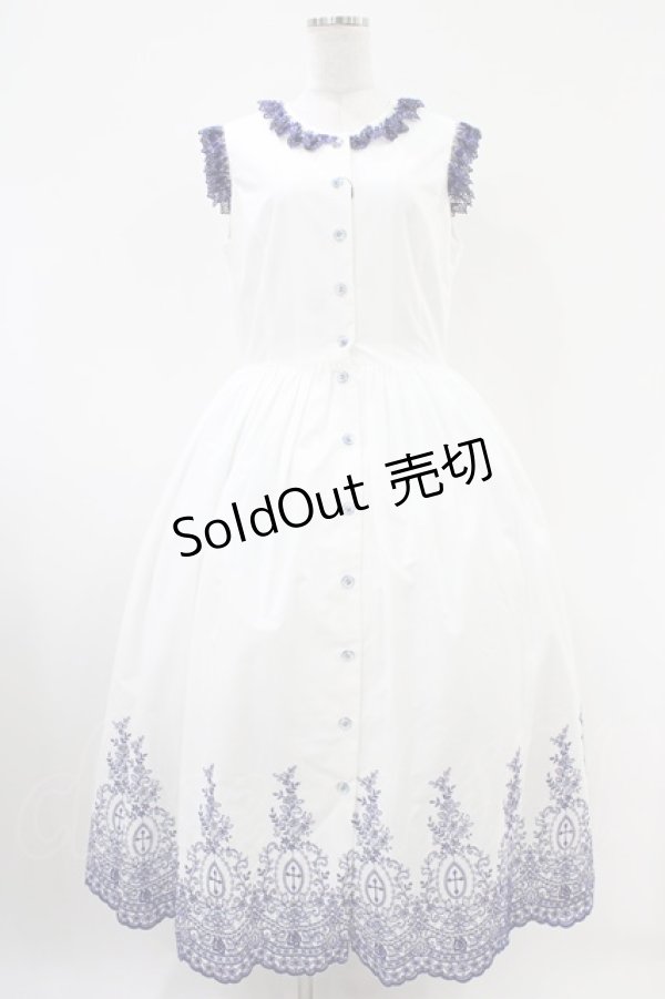 画像1: Moi-meme-Moitie / Rose Garden刺繍サンドレス 13号 白×青 H-25-10-20-1041-MO-OP-KB-ZH (1)