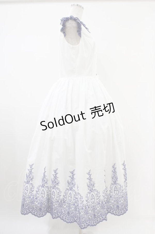 画像3: Moi-meme-Moitie / Rose Garden刺繍サンドレス 13号 白×青 H-25-10-20-1041-MO-OP-KB-ZH (3)