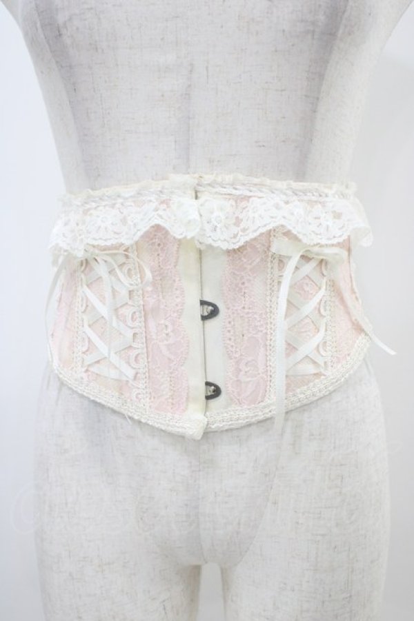 画像1: MR corset / レース切替ショートコルセット  オフ×ピンク H-25-10-20-1019-PU-ZA-KB-ZH (1)