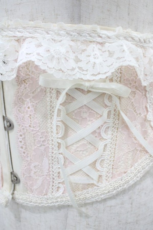 画像3: MR corset / レース切替ショートコルセット  オフ×ピンク H-25-10-20-1019-PU-ZA-KB-ZH (3)
