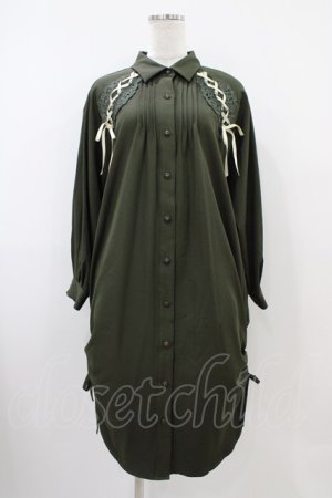 画像: axes femme / 袖レースアップシャツワンピース M グリーン H-25-10-21-028-AX-OP-NS-ZH