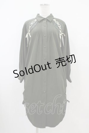 画像: axes femme / 袖レースアップシャツワンピース M グリーン H-25-10-21-028-AX-OP-NS-ZH