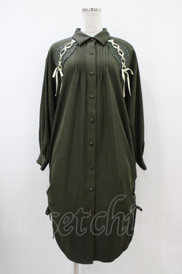 画像1: axes femme / 袖レースアップシャツワンピース M グリーン H-25-10-21-028-AX-OP-NS-ZH (1)