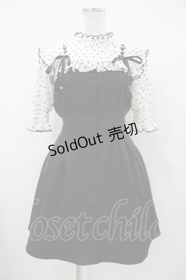 画像1: Rojita / ハートドットレースアップ半袖ワンピース Free ブラック H-25-10-21-032-LO-OP-NS-ZH (1)