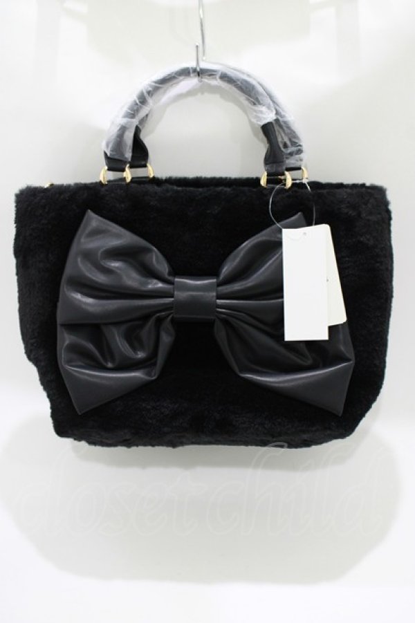 画像2: axes femme / リボンデザインファーバッグ  ブラック H-25-10-21-1061-AX-BG-NS-ZH (2)