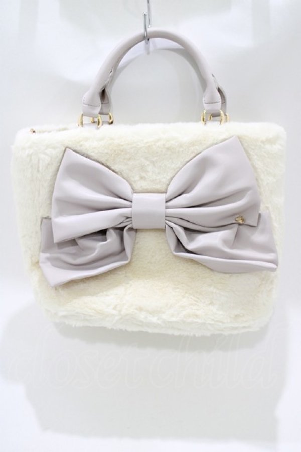 画像2: axes femme / リボンデザインファーバッグ  生成り H-25-10-21-1062-AX-BG-NS-ZH (2)