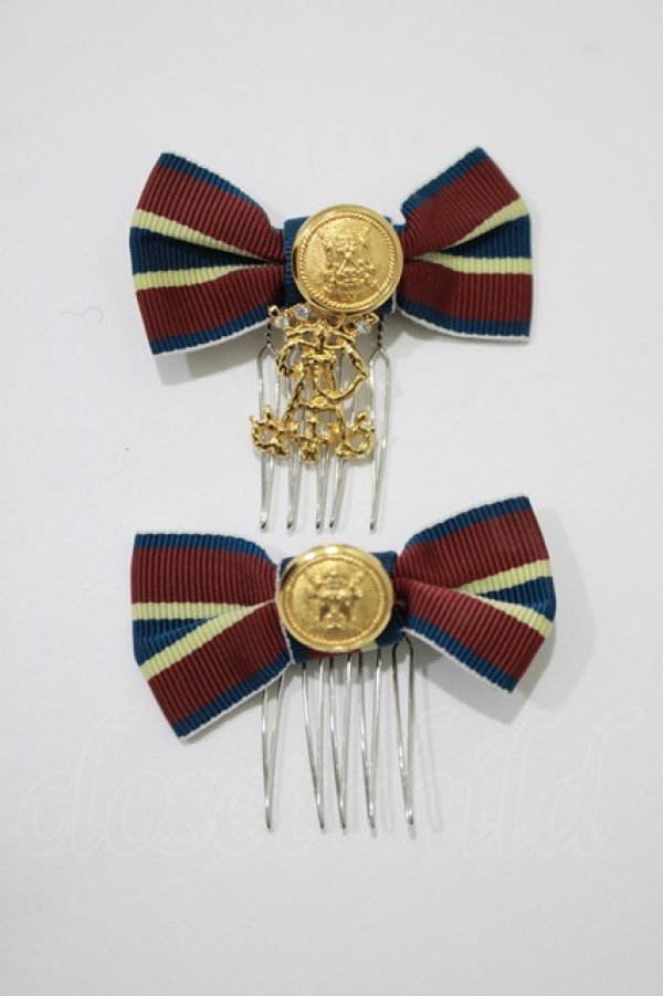 画像2: ALICE and the PIRATES / A/P Arianaストライププチリボンコーム  ボルドー H-25-10-21-1079-PA-AC-NS-ZH (2)