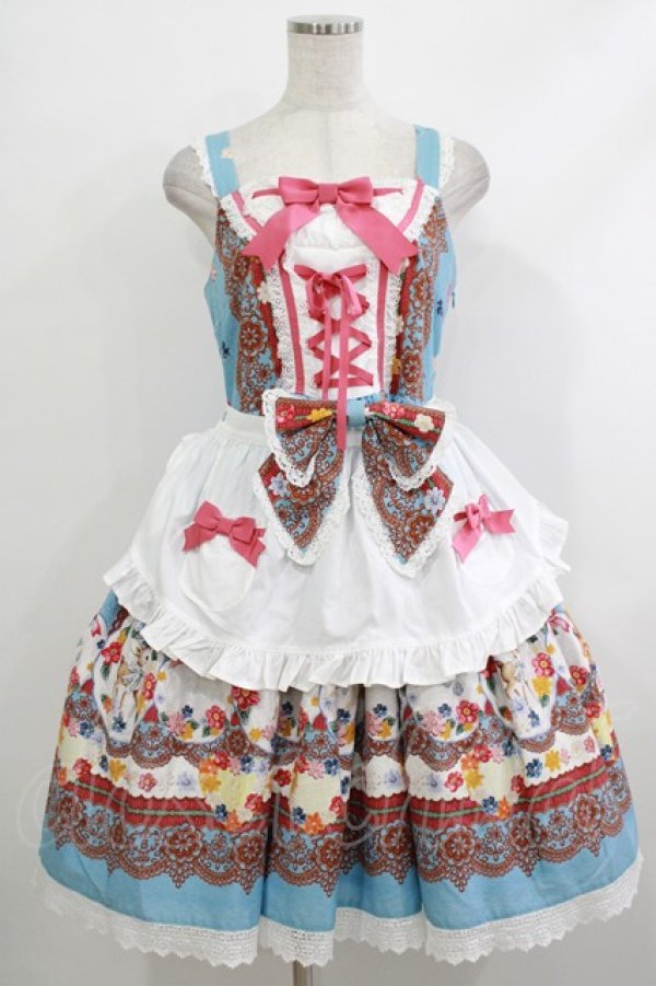 画像1: BABY,THE STARS SHINE BRIGHT / Pastoral Decoration Palette柄エプロンジャンパースカート Free ターコイズ H-25-10-21-1009-BA-OP-NS-ZH (1)