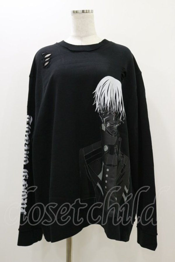 画像1: QOOZA / 東京喰種×QOOZA金木研 ダメージスウェット  ブラック H-25-10-21-2034-PU-TO-KB-ZI (1)