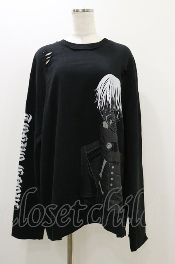 画像1: QOOZA / 東京喰種×QOOZA金木研 ダメージスウェット  ブラック H-25-10-21-2037-PU-TO-KB-ZH (1)