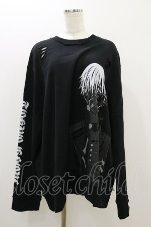 画像: QOOZA / 東京喰種×QOOZA金木研 ダメージスウェット  ブラック H-25-10-21-2040-PU-TO-KB-ZH
