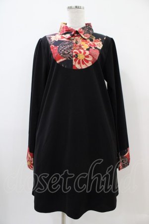 画像: Despair / 和柄切り替えトラペーズワンピース  黒 H-25-10-22-023-GO-OP-KB-ZH